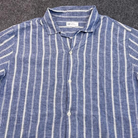 GAP Linen Blend Button Up Shirt Mens Size Large Blue White Striped Casual - Picture 3 of 9